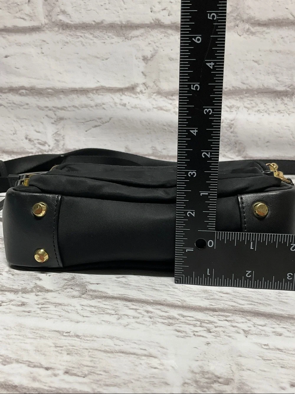 Tumi Black Nylon Crossbody with Gold Hardware Accents